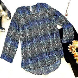 Pure Energy Women's Blouse Size 2X Blue Green Black Pullover Lightweight Flowy